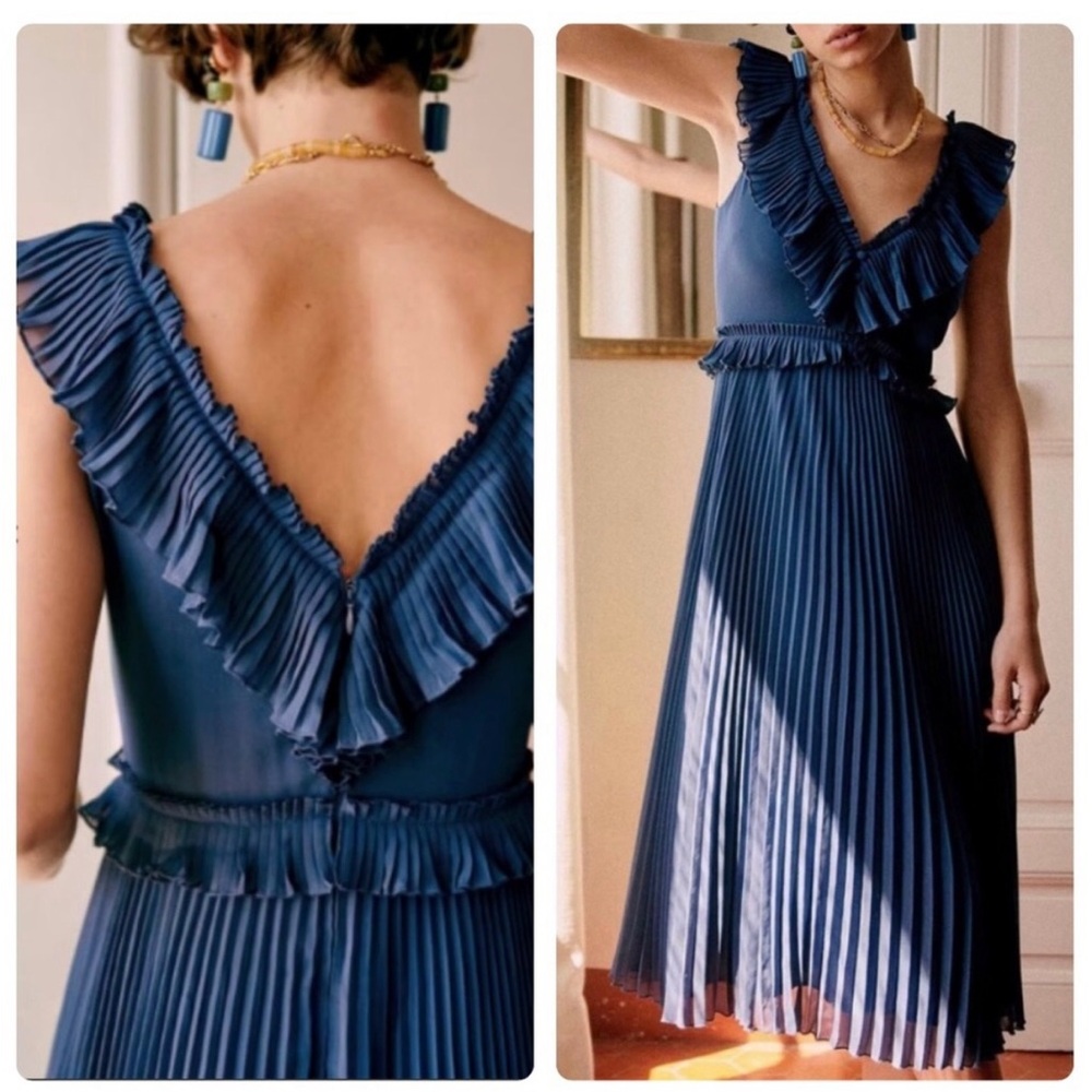 Sezane Rachelle Midi Ruffle Dress | Navy